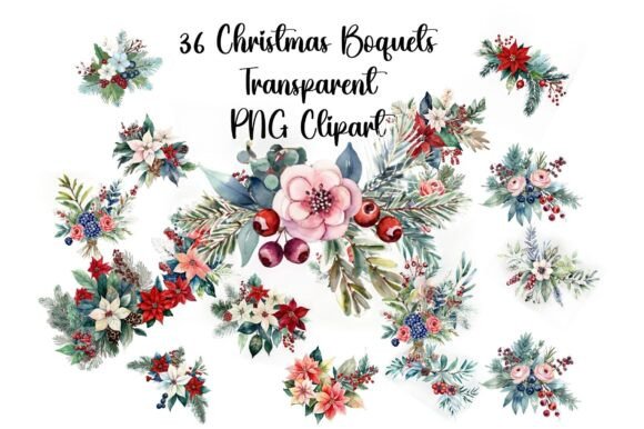 39 Christmas Flower Bouquets Clip Art for Modern Illustrations