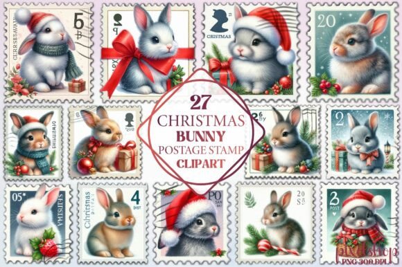 Christmas Bunny Postage Stamp Clipart: A Designer’s Review for Branding