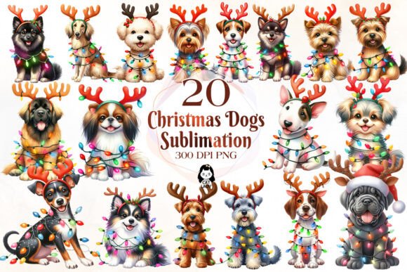 Christmas Dog Sublimation Clipart Part 7 Review for Branding