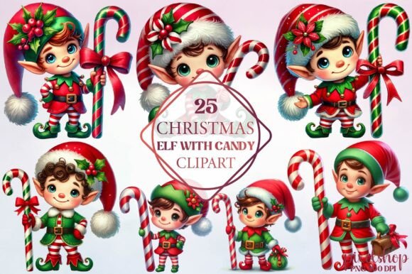 Christmas Elf with Candy Clipart Review for Illustrations