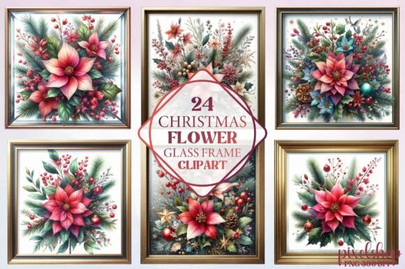 Christmas Flower Glass Frame Clipart Review