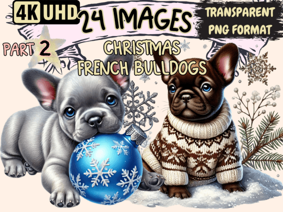 Christmas French Bulldogs Clipart P2 Illustrations Review
