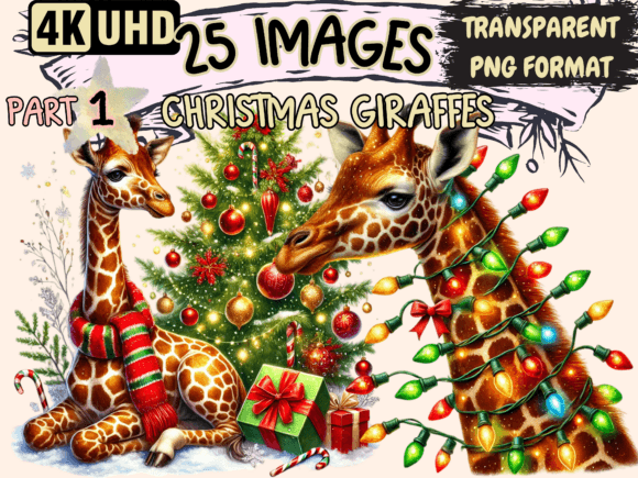 Christmas Giraffes Clipart P1: A Designer’s Review for Branding and Illustrations