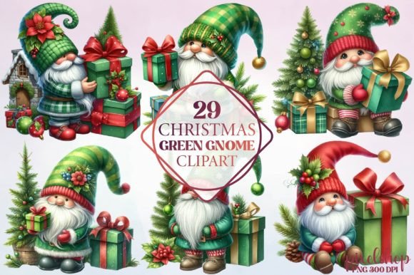 Christmas Green Gnome Clipart for Illustrations and Branding