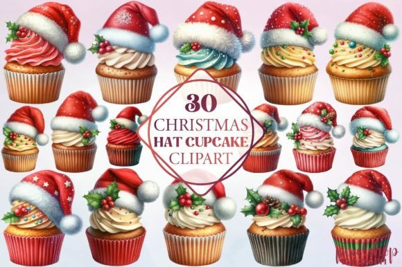 Christmas Hat Cupcake Clipart Review for Brand Identity and Illustrations