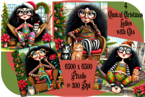 Christmas Ladies Their Feline Friends: A Designer's Review of Seasonal Illustrations