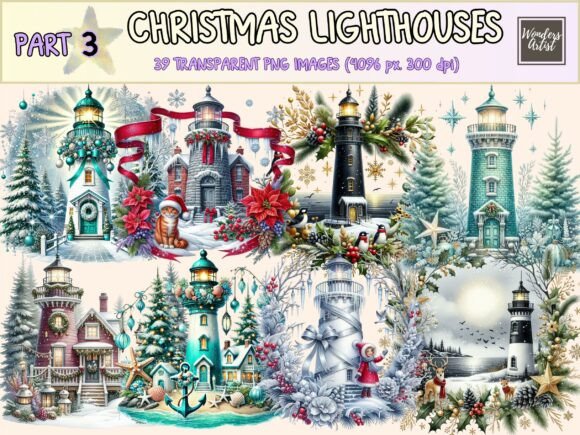 Christmas Lighthouses Clipart P3 Illustrations Review