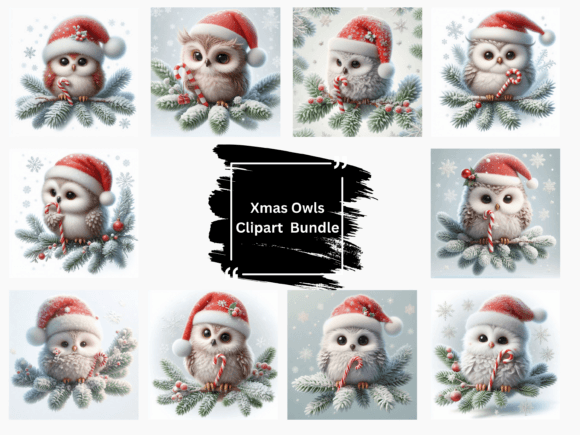 Christmas Owl Clipart, Woodland Animals for Brand Illustrations