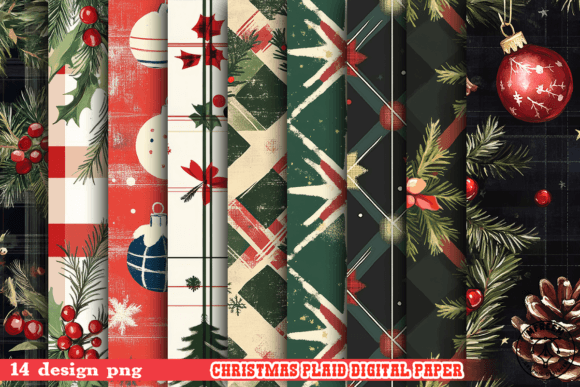 Christmas Plaid Digital Paper Clipart for Illustrations