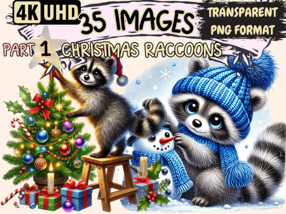 Christmas Raccoons Clipart P1: Seasonal Illustrations for Blog Graphics