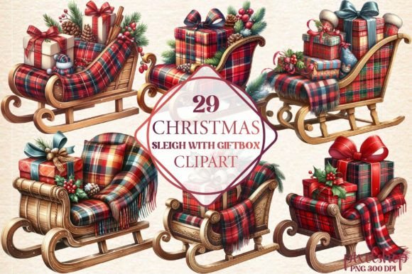Christmas Sleigh with Gift Box Clipart Review for Digital Sellers