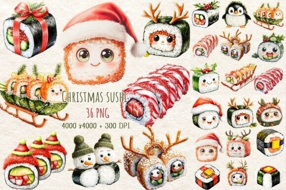 Christmas Sushi Clipart Collection: A Brand Designer’s Review of Seasonal Illustrations