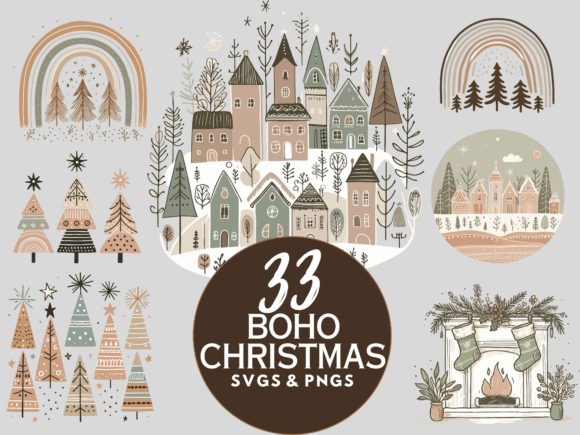 Cute Boho Christmas SVG PNG for Illustrations