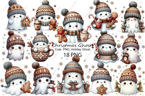 Cute Christmas Ghosts PNG, Holiday Ghost for Illustrations