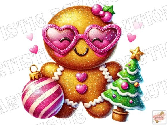Cute Pink Christmas Gingerbread Man Png in Illustrations