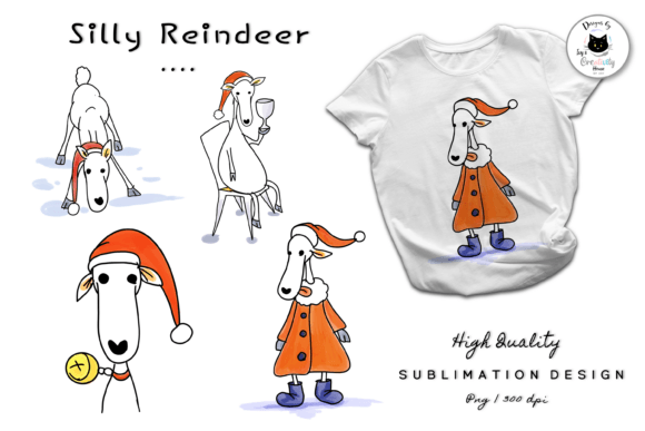 Funny Christmas Reindeer Doodle Clipart for Illustrations