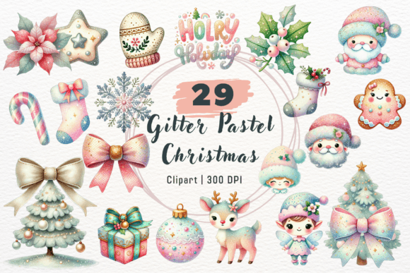 Gilter Pastel Christmas Clipart PNG Review for Illustrations