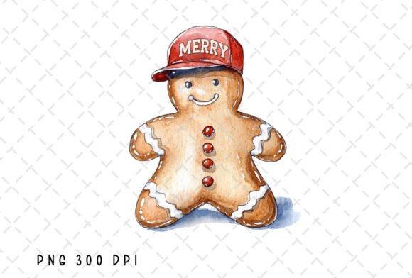 Gingerbread Baseball Cap Merry Christmas Illustrations for Holiday Design