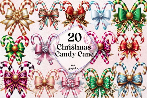 Glitter Christmas Bow Candy Cane Bundle Illustrations Review