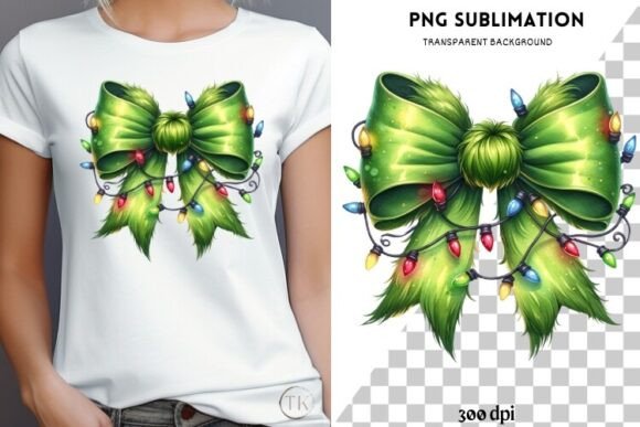 Green Coquette Bow with Christmas Lights in Illustrations