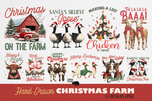 Hand Drawn Christmas Farm PNG Bundle for Illustrations