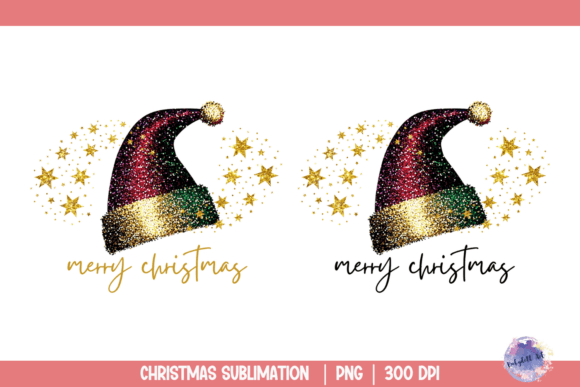 Merry Christmas Santa Hat Glitter PNG for Illustrations