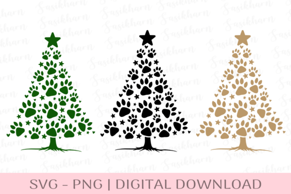 Paw Christmas Tree Cute Pet Holiday Illustrations Review