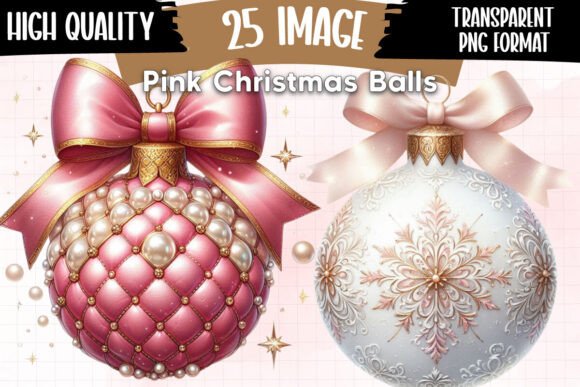Pink Christmas Balls Sublimation Clipart for Modern Illustrations