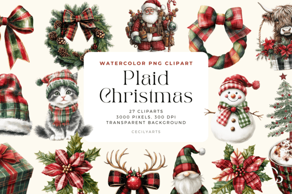 Plaid Christmas Cliparts: Festive Illustrations for Local Brands
