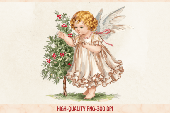 Vintage Christmas Angel Watercolor, Png Illustrations Review