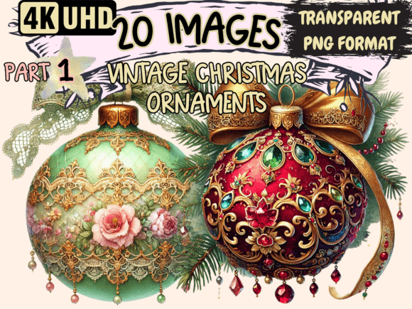 Vintage Christmas Ornaments Clipart P1 Review for Crafters