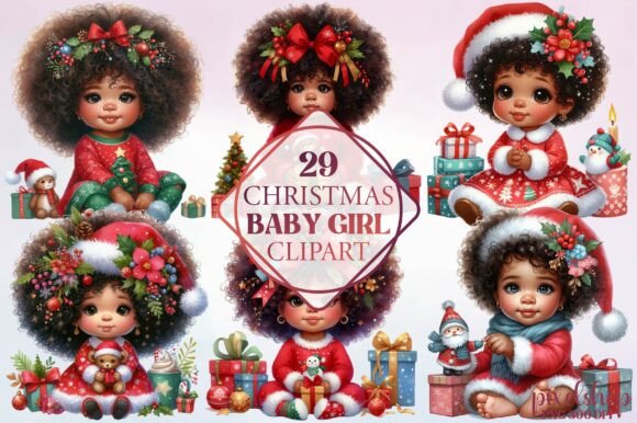 Watercolor Christmas Baby Girl Clipart