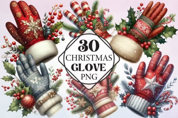 Watercolor Christmas Glove Clipart