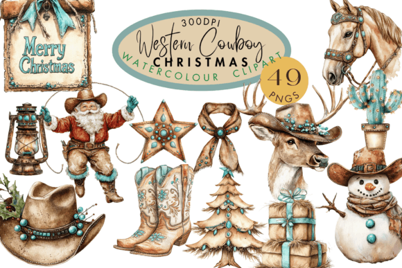 Western Cowboy Christmas Clipart 49 PNG for Illustrations